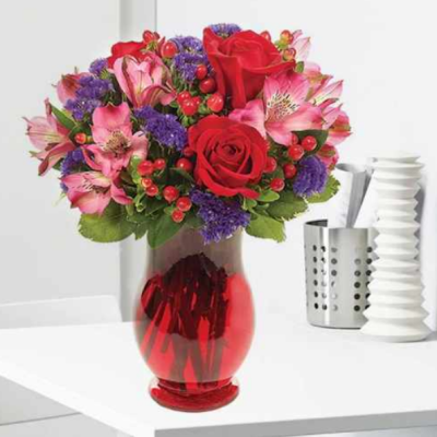 Flattering Red And Violet Bouquet